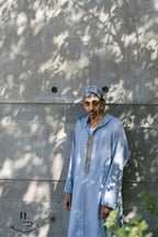 Baby Blue Linen thobe — outdoor front view