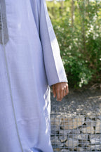 Lavender Linen thobe — sleeve detail