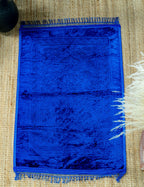 Cobalt Sajadah prayer mat — pattern and fringe view laid flat