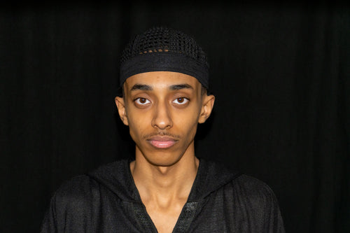 Charcoal Kufi prayer cap — front view