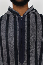 Midnight Striped thobe — striped neckline detail