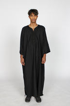 Charcoal Linen thobe — full-length front view