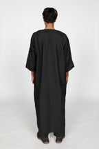 Charcoal Linen thobe — full-length back view