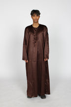 Mocha Emirati thobe — full-length front view